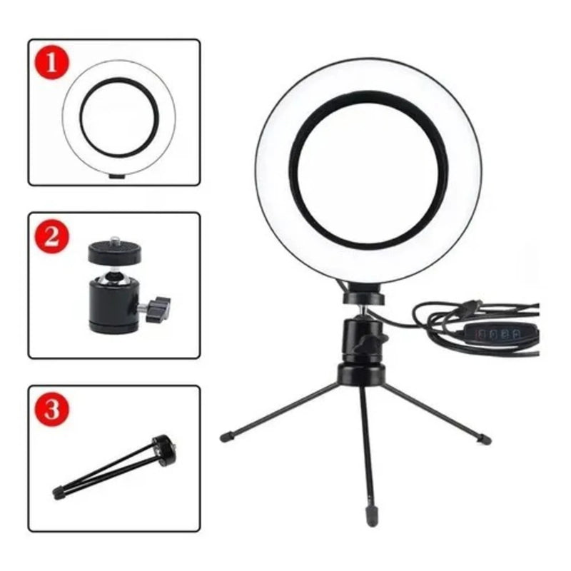 Iluminador de Mesa DAFUSHOP Ring Light LED 16cm com Tripé