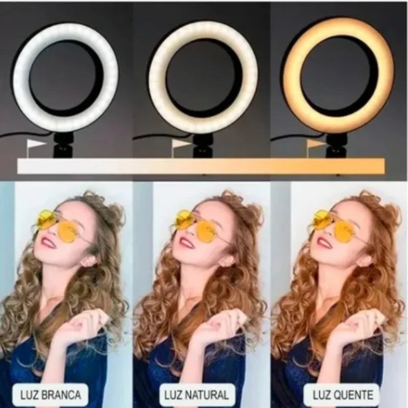 Iluminador de Mesa DAFUSHOP Ring Light LED 16cm com Tripé